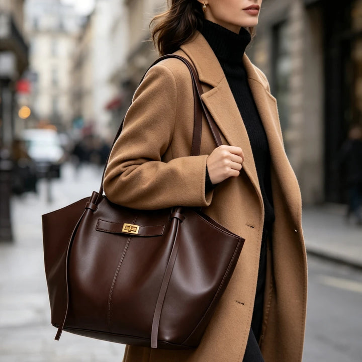 Large Metal Lock Shoulder Tote Bag