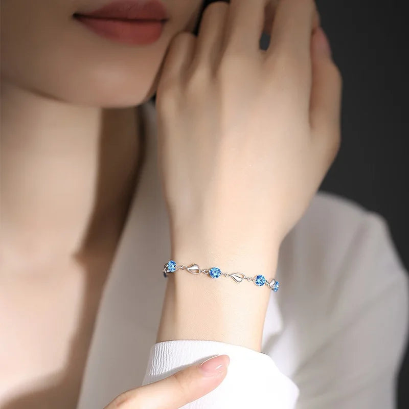 Sterling Silver Blue Crystal Heart Bracelet