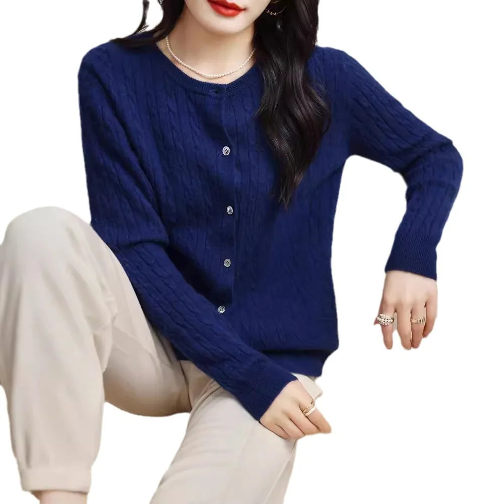 Thick Knit Round Neck Button Cardigan