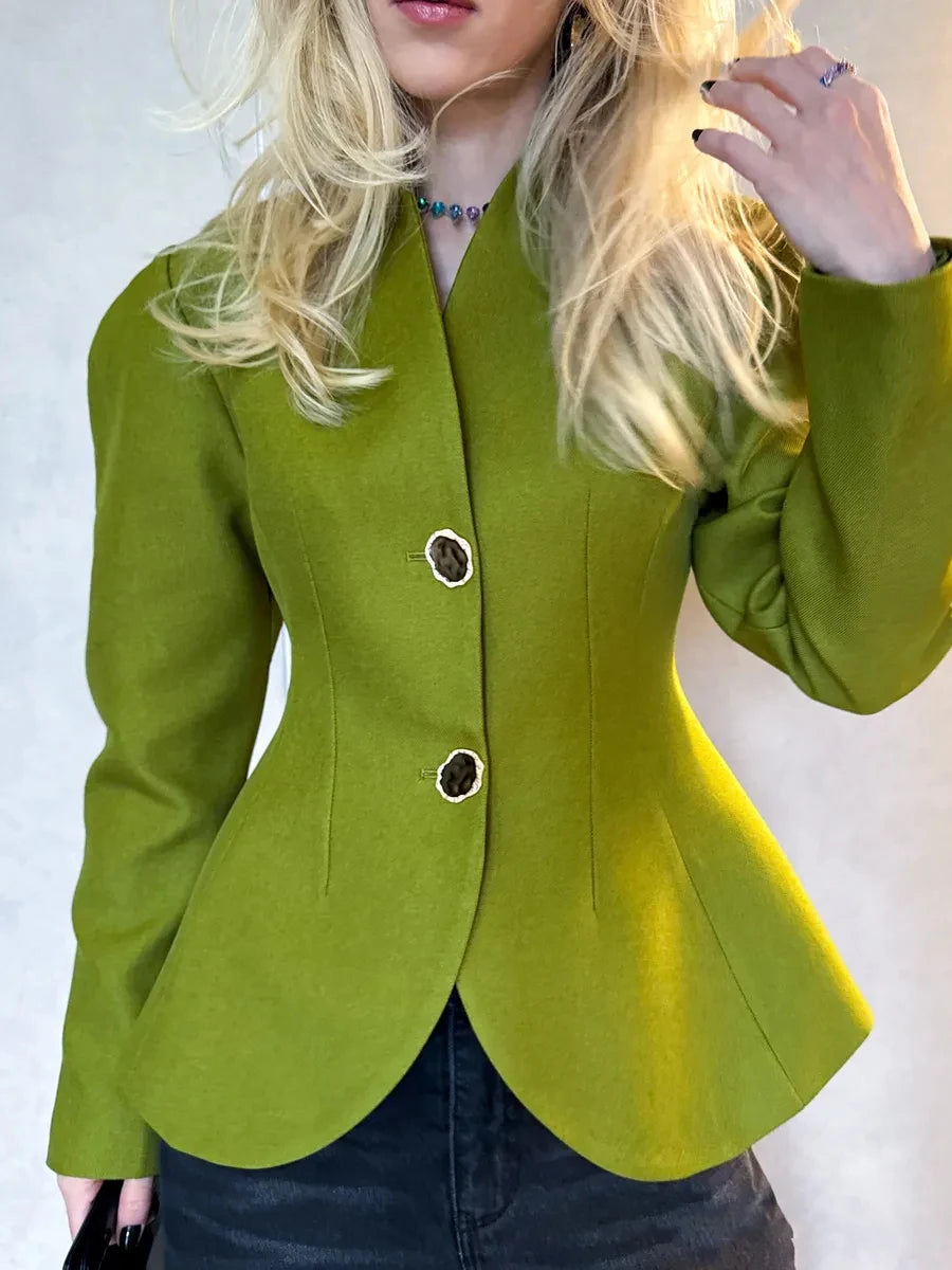 Puff Sleeve Peplum Hem Fitted Blazer