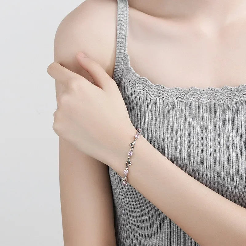 Sterling Silver Blue Crystal Heart Bracelet