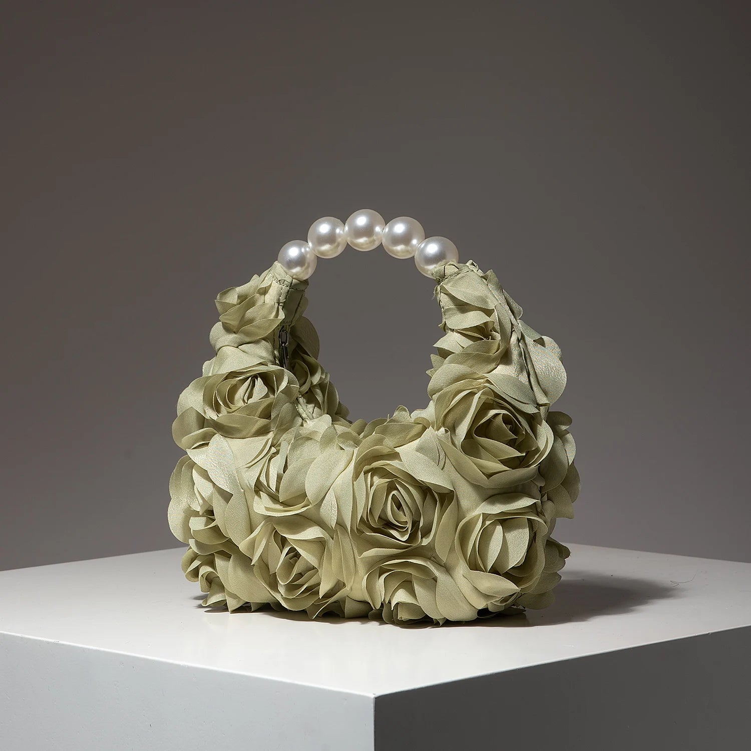 Floral Pearl Half Moon Clutch Bag