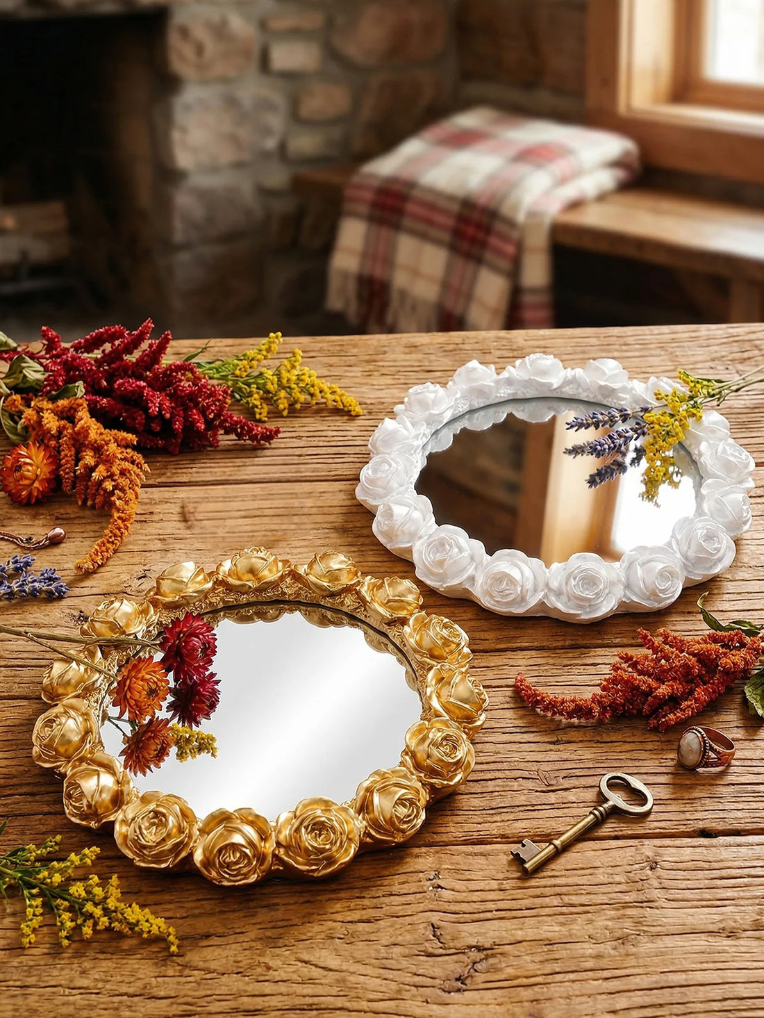 Golden Rose Mirrored Trinket Tray