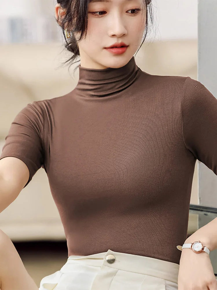 Half Turtleneck Short Sleeve Slim Top