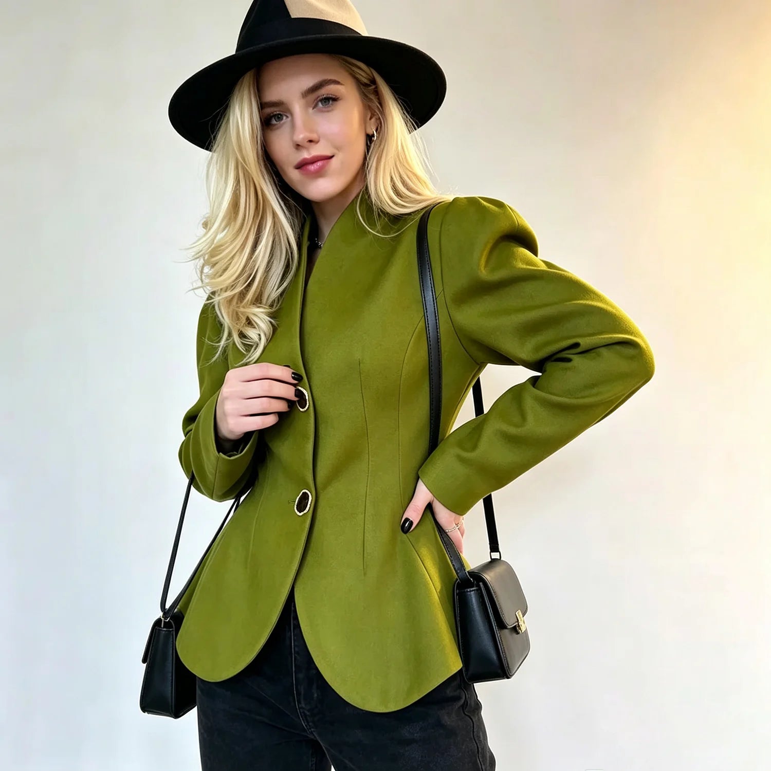 Puff Sleeve Peplum Hem Fitted Blazer