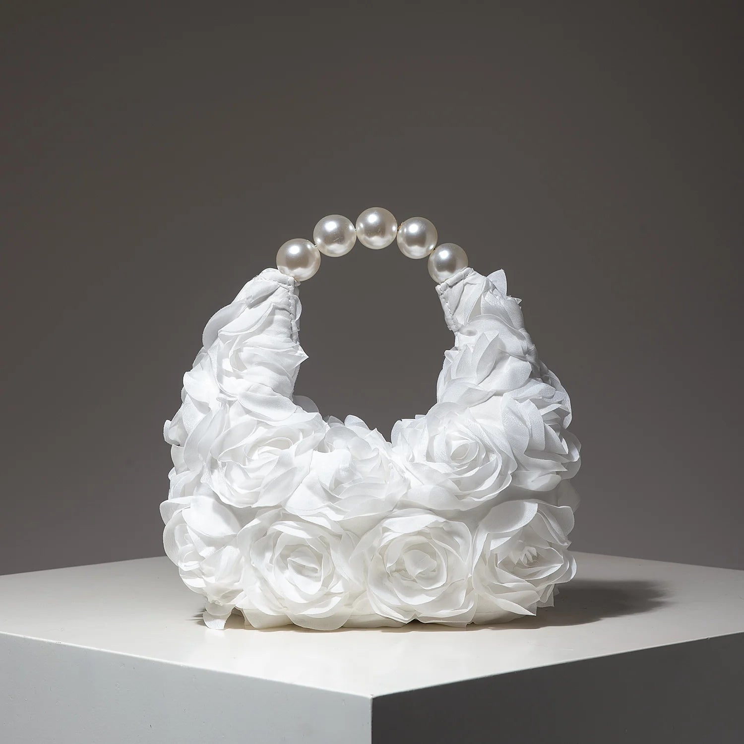 Floral Pearl Half Moon Clutch Bag
