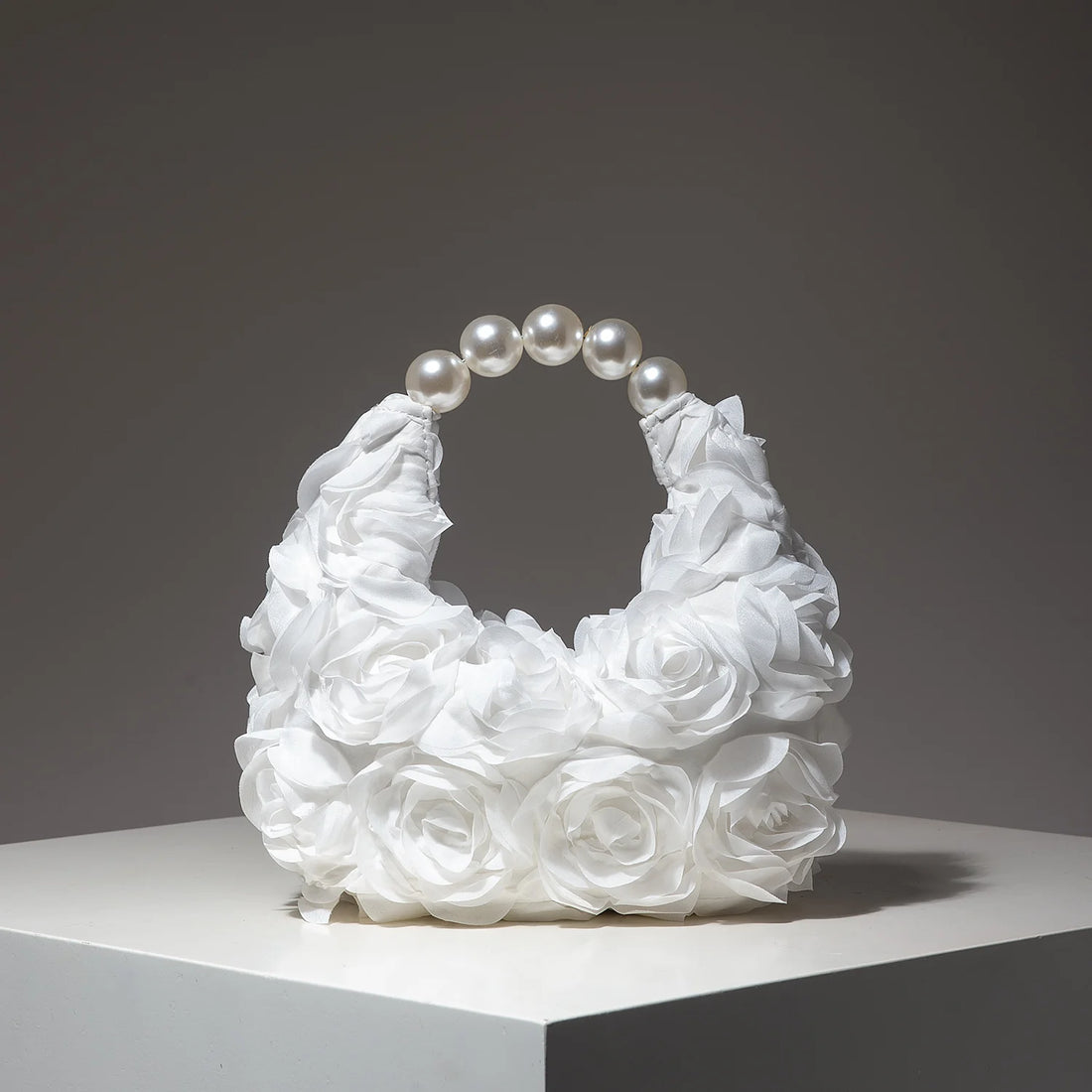 Floral Pearl Half Moon Clutch Bag