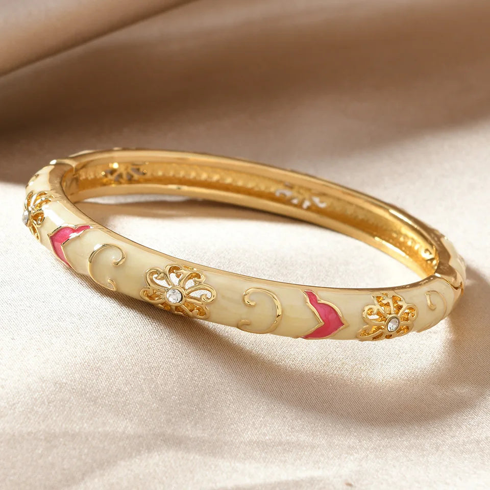 Enamel Flower Zircon Cuff Bangle