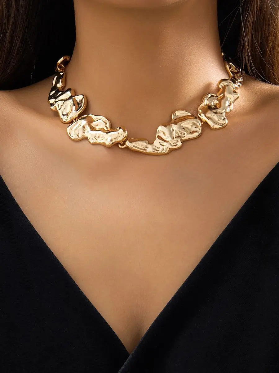 Irregular Metal Patchwork Collar Necklace