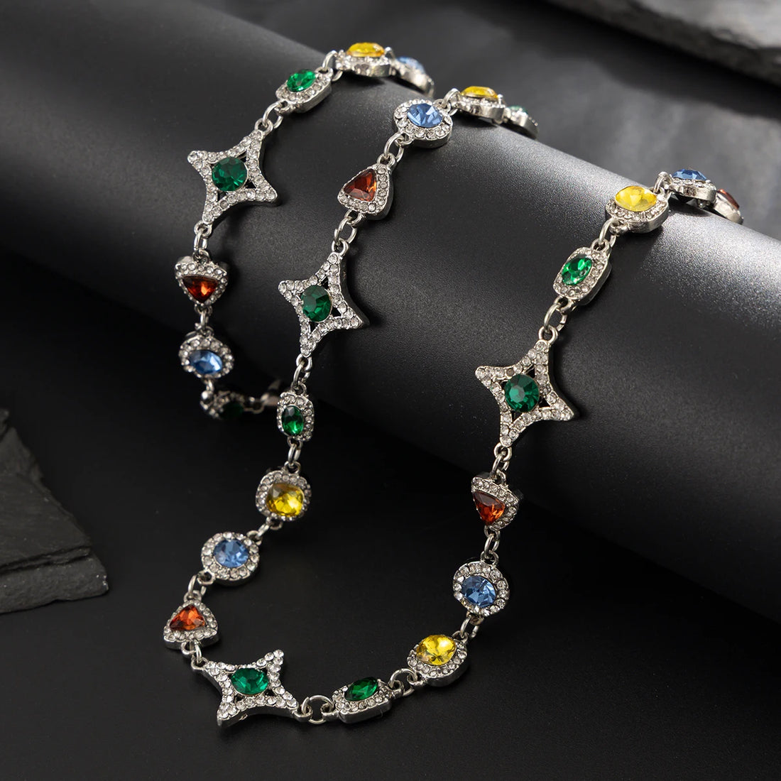 Crystal Chain Necklace and Bracelet Set