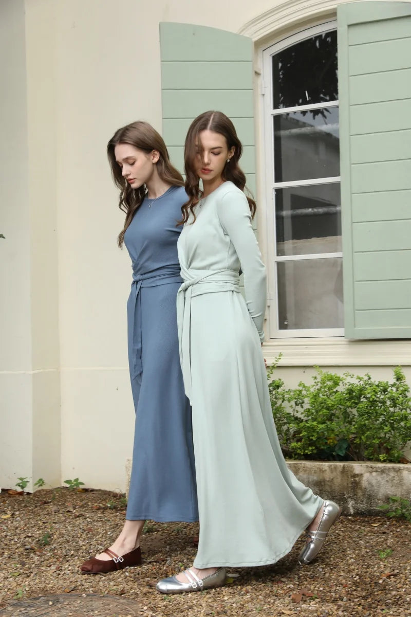Ribbed Wrap Top and A Line Dress Set