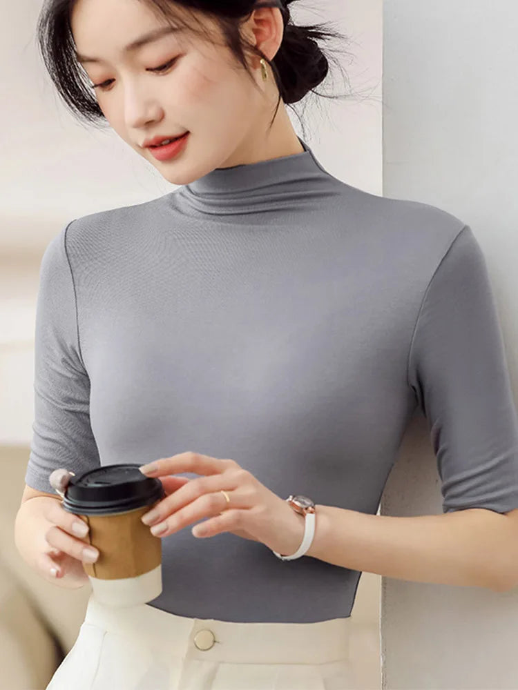 Half Turtleneck Short Sleeve Slim Top