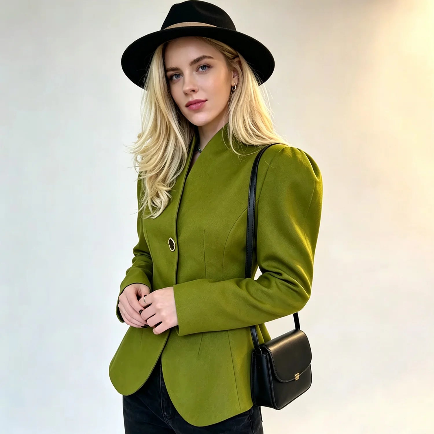 Puff Sleeve Peplum Hem Fitted Blazer