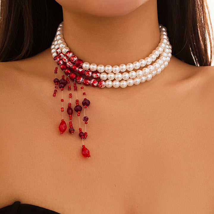 Gothic Pearl and Crystal Tassel Necklace