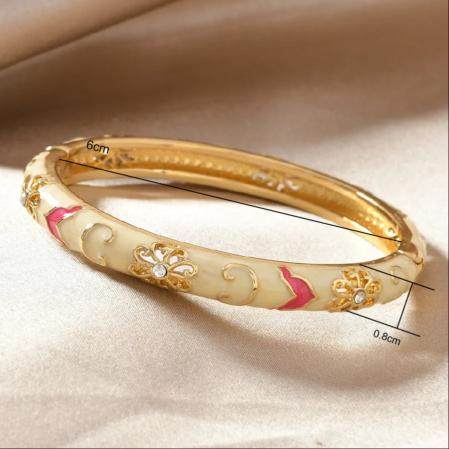 Enamel Flower Zircon Cuff Bangle