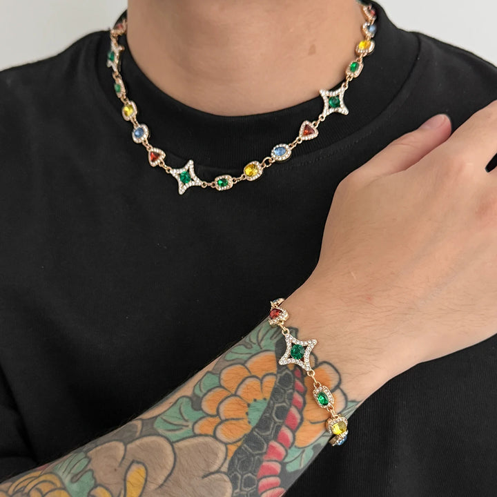 Crystal Chain Necklace and Bracelet Set