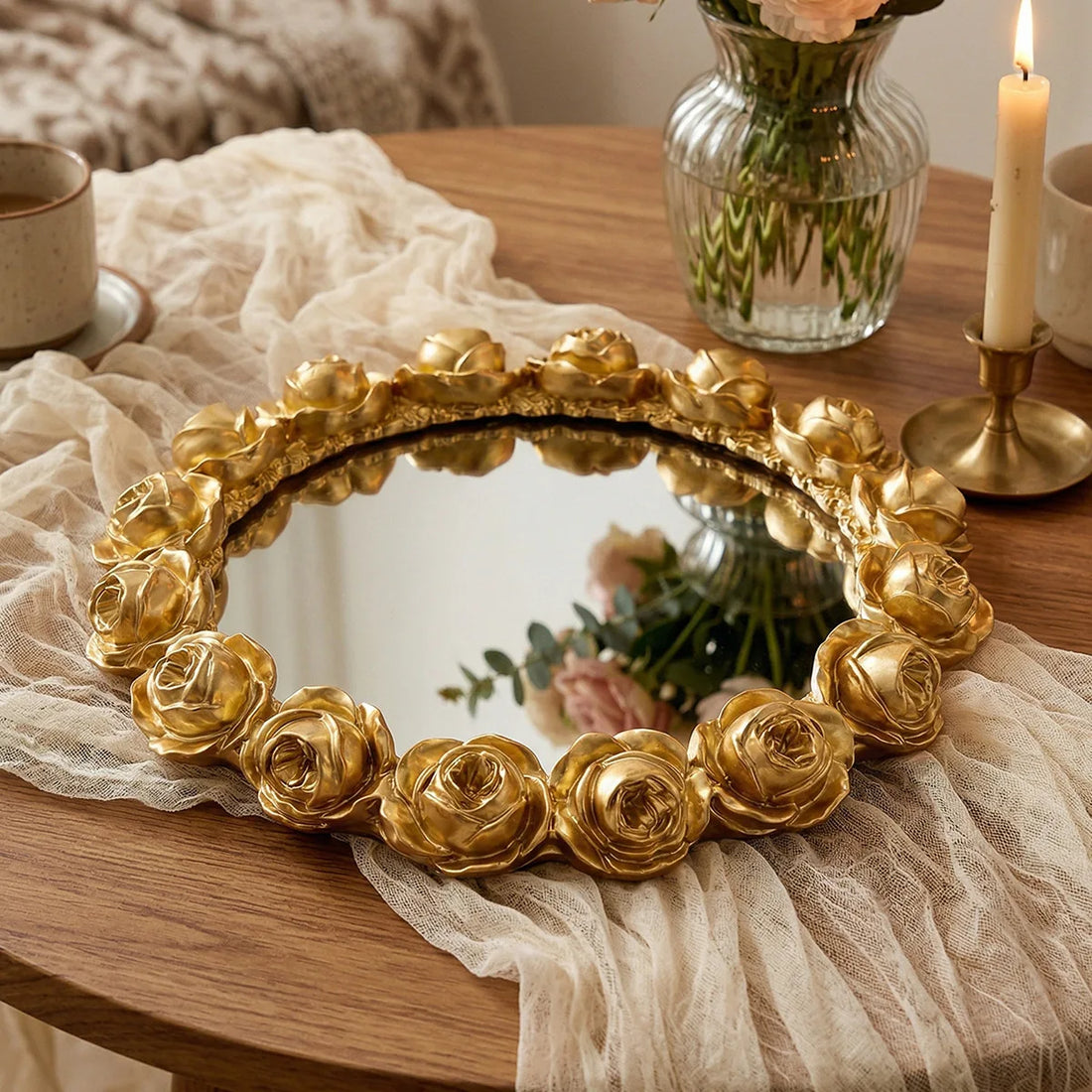 Golden Rose Mirrored Trinket Tray