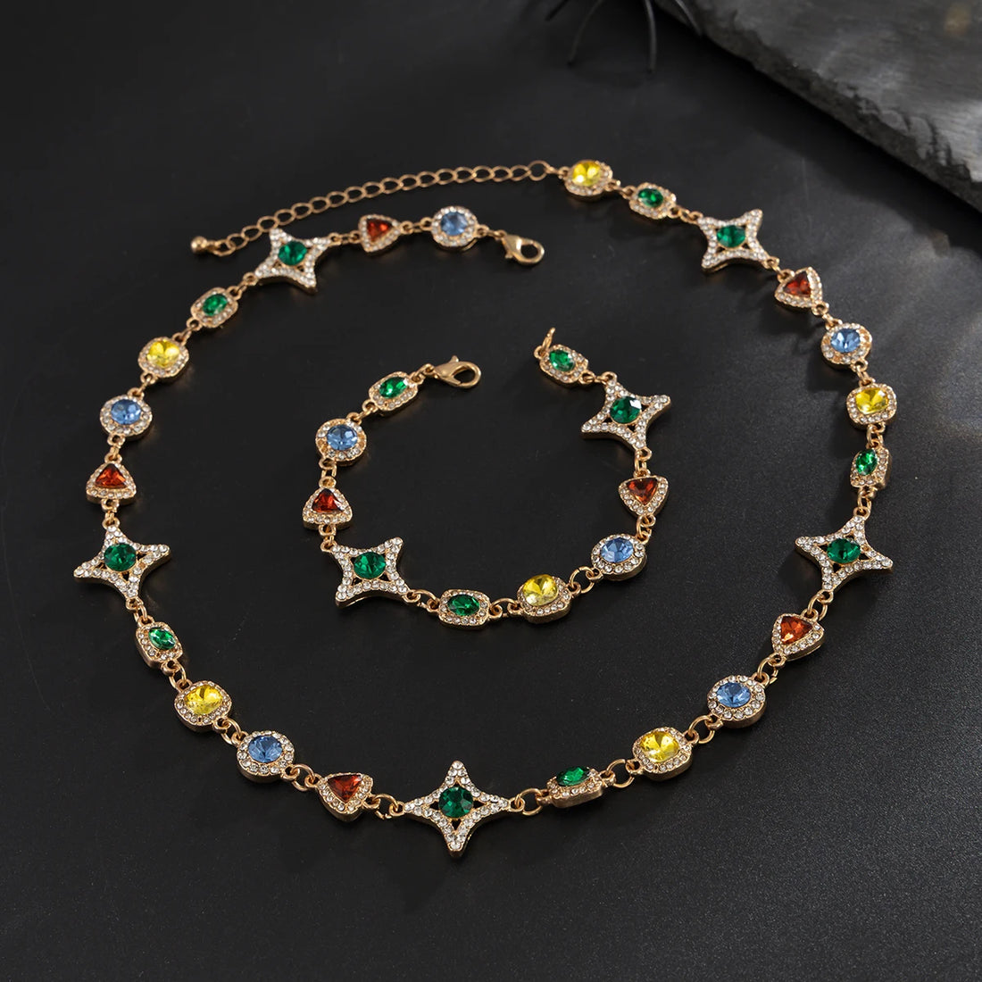 Crystal Chain Necklace and Bracelet Set