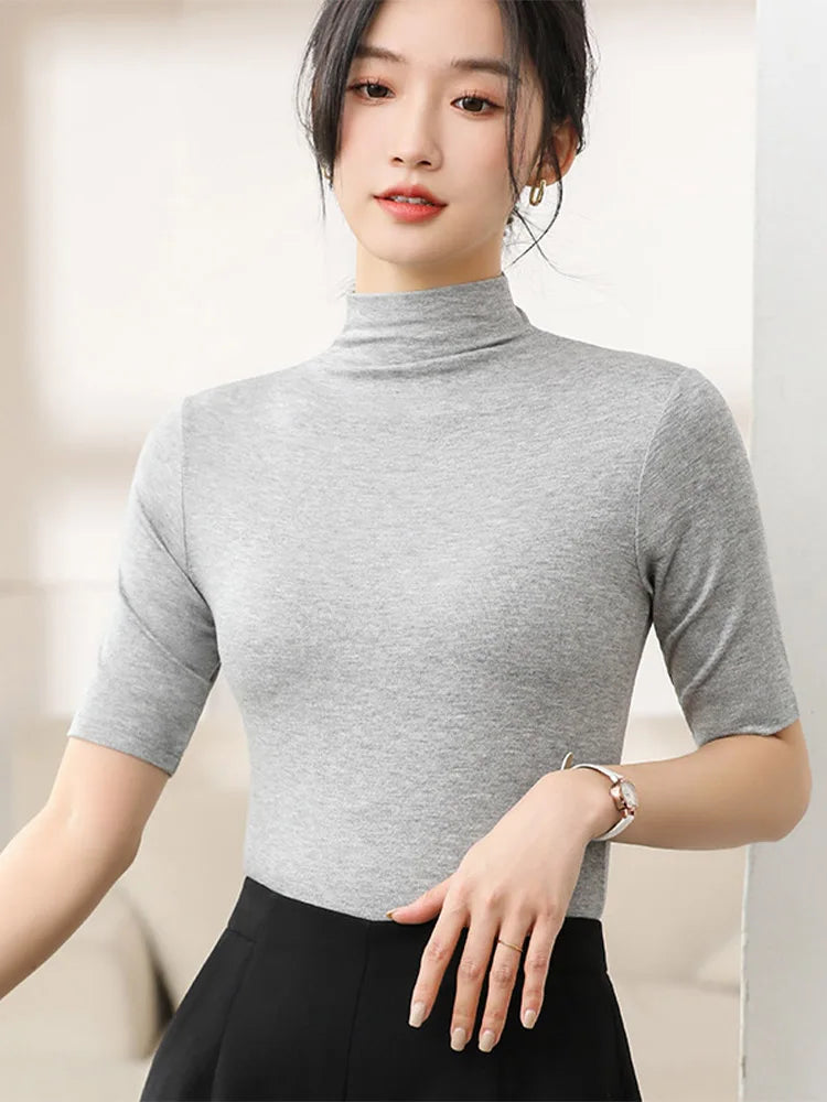 Half Turtleneck Short Sleeve Slim Top