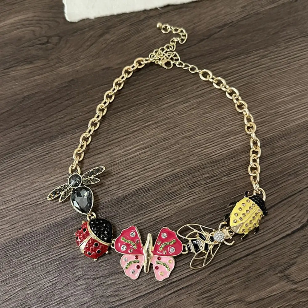 Enamel Butterfly Chunky Chain Necklace