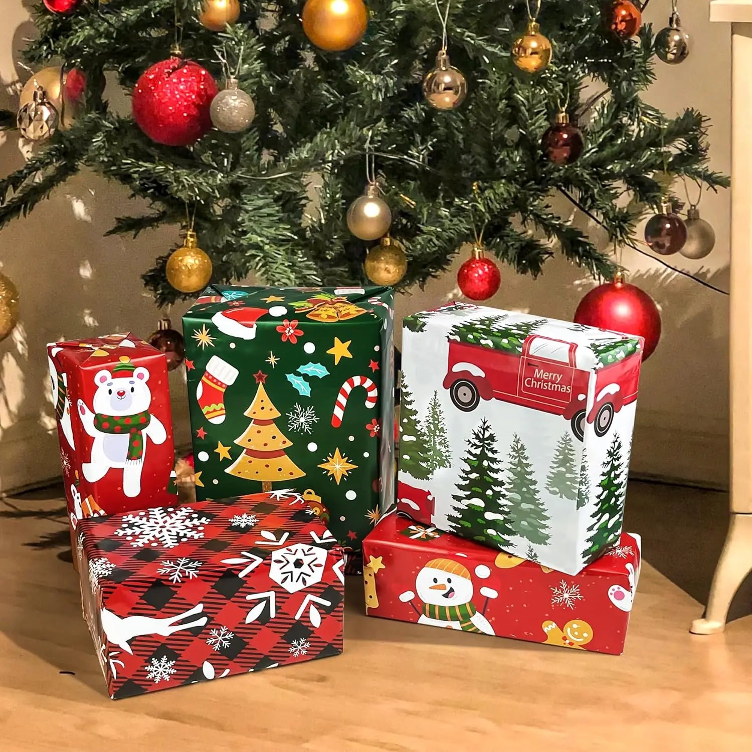 Christmas Kraft Wrapping Paper, 4 Sheets
