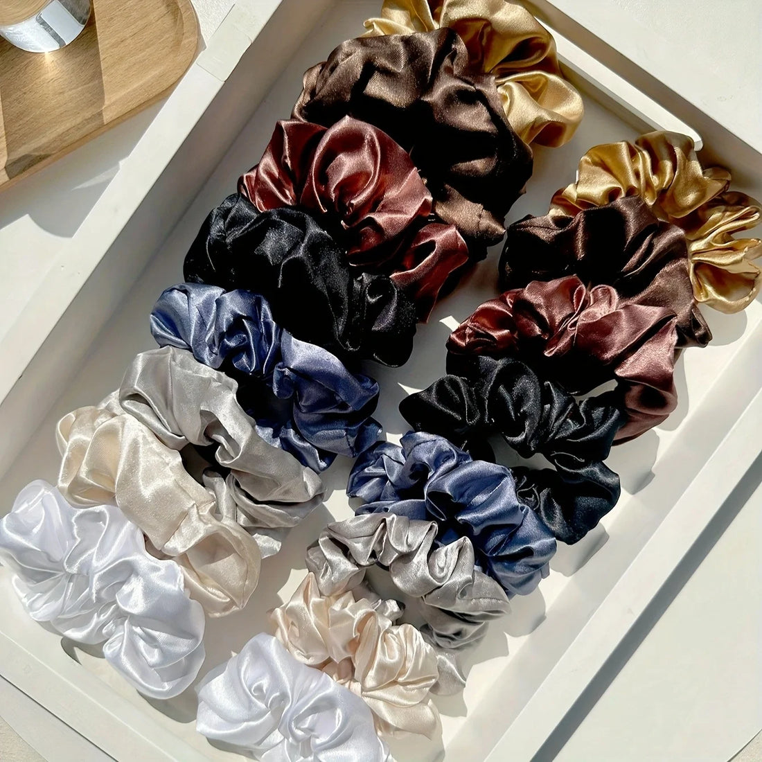 Satin Hair Ties in Pink and Brown, 16-Piece Set