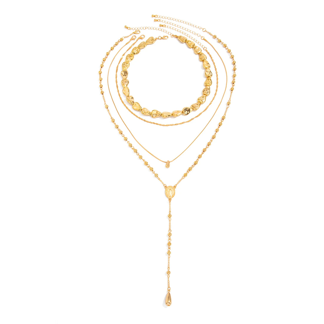 Gold Water Droplet Y Chain Necklace Set of 4