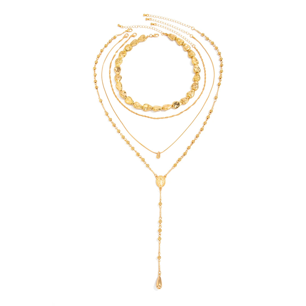 Gold Water Droplet Y Chain Necklace Set of 4