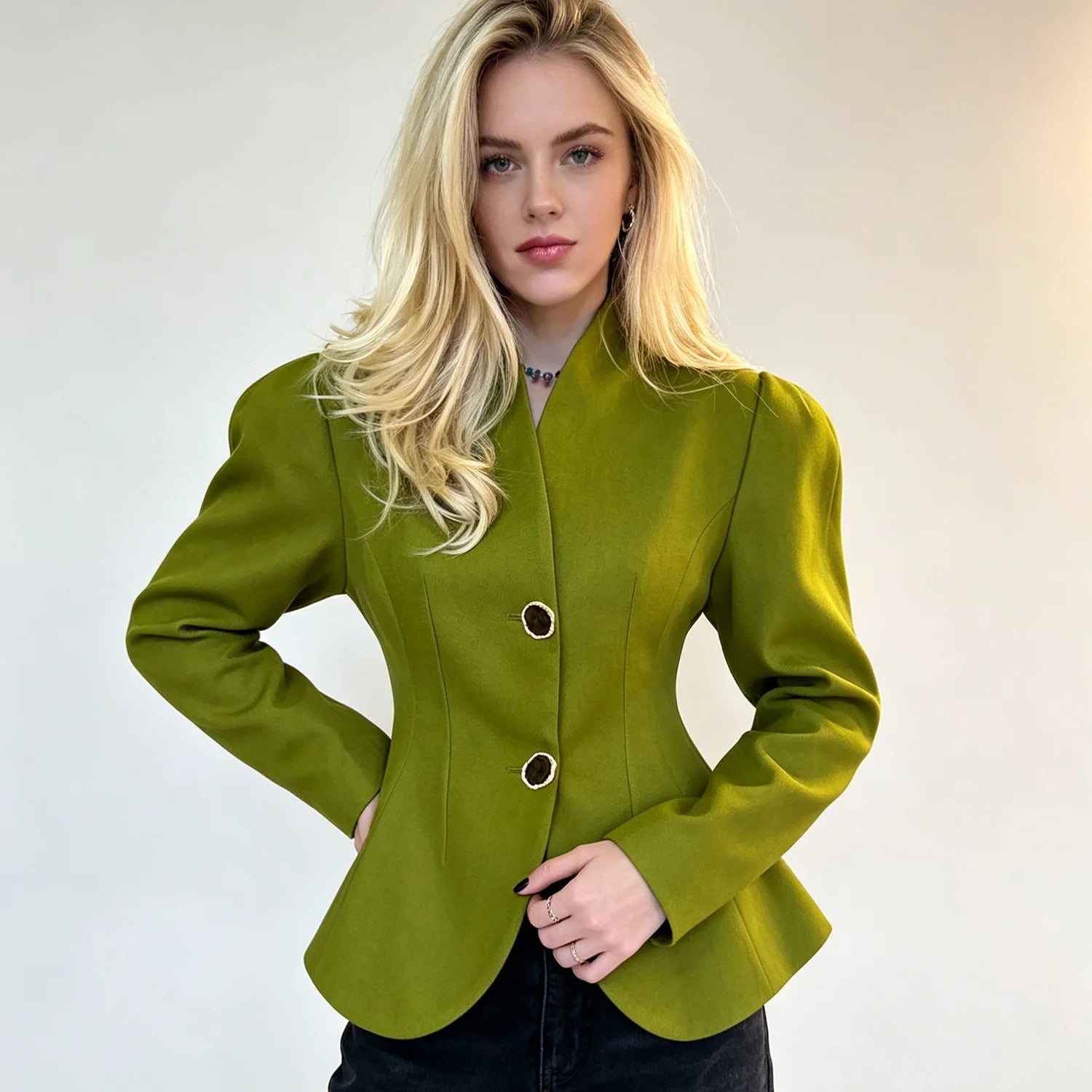 Puff Sleeve Peplum Hem Fitted Blazer