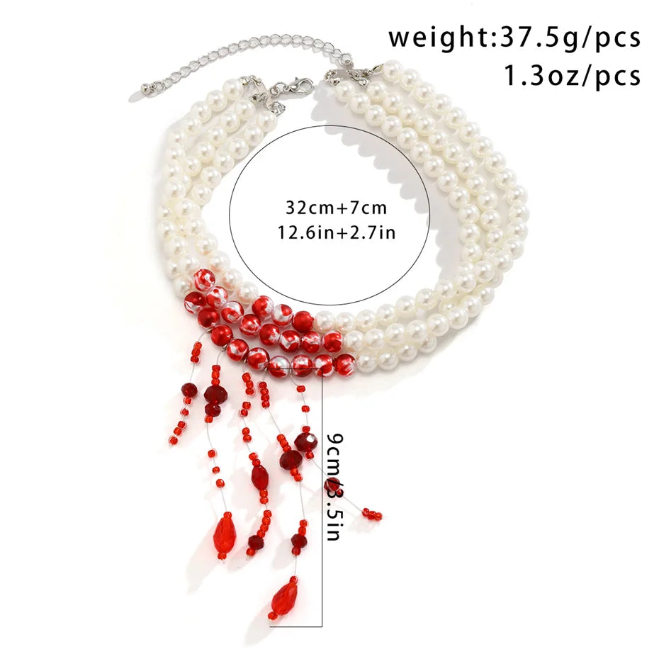 Gothic Pearl and Crystal Tassel Necklace