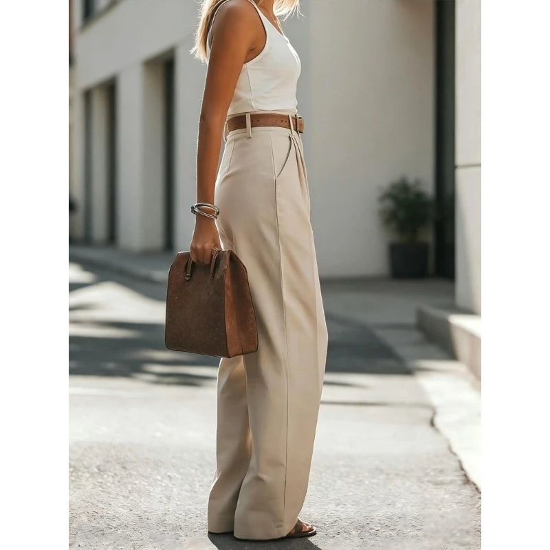 Pleated Wide Leg Suit Trousers