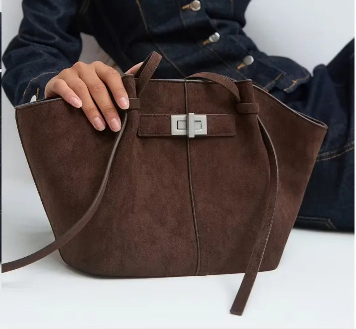Large Metal Lock Shoulder Tote Bag