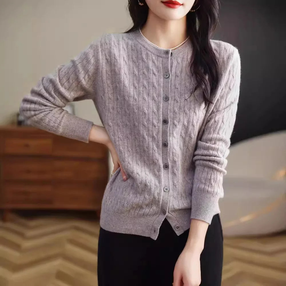 Thick Knit Round Neck Button Cardigan