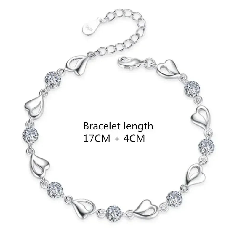 Sterling Silver Blue Crystal Heart Bracelet