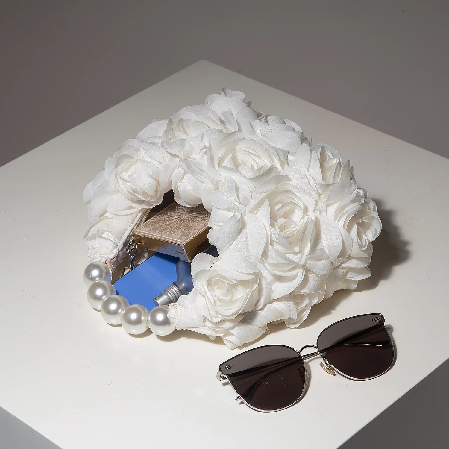 Floral Pearl Half Moon Clutch Bag