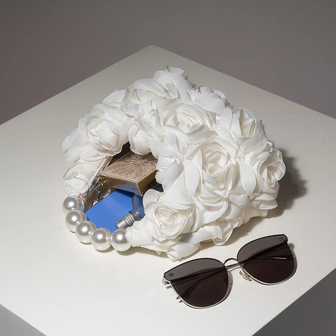 Floral Pearl Half Moon Clutch Bag