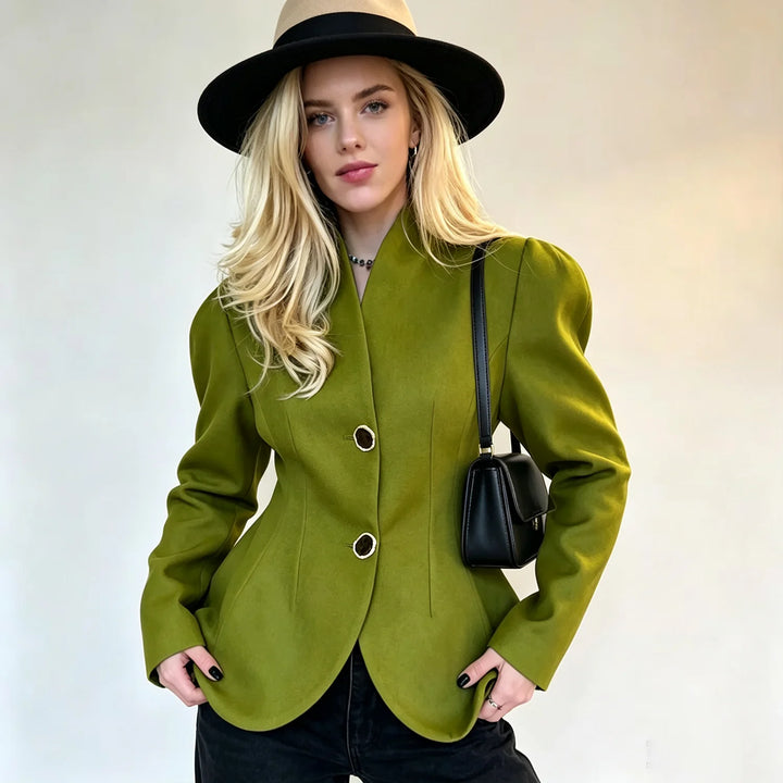 Puff Sleeve Peplum Hem Fitted Blazer