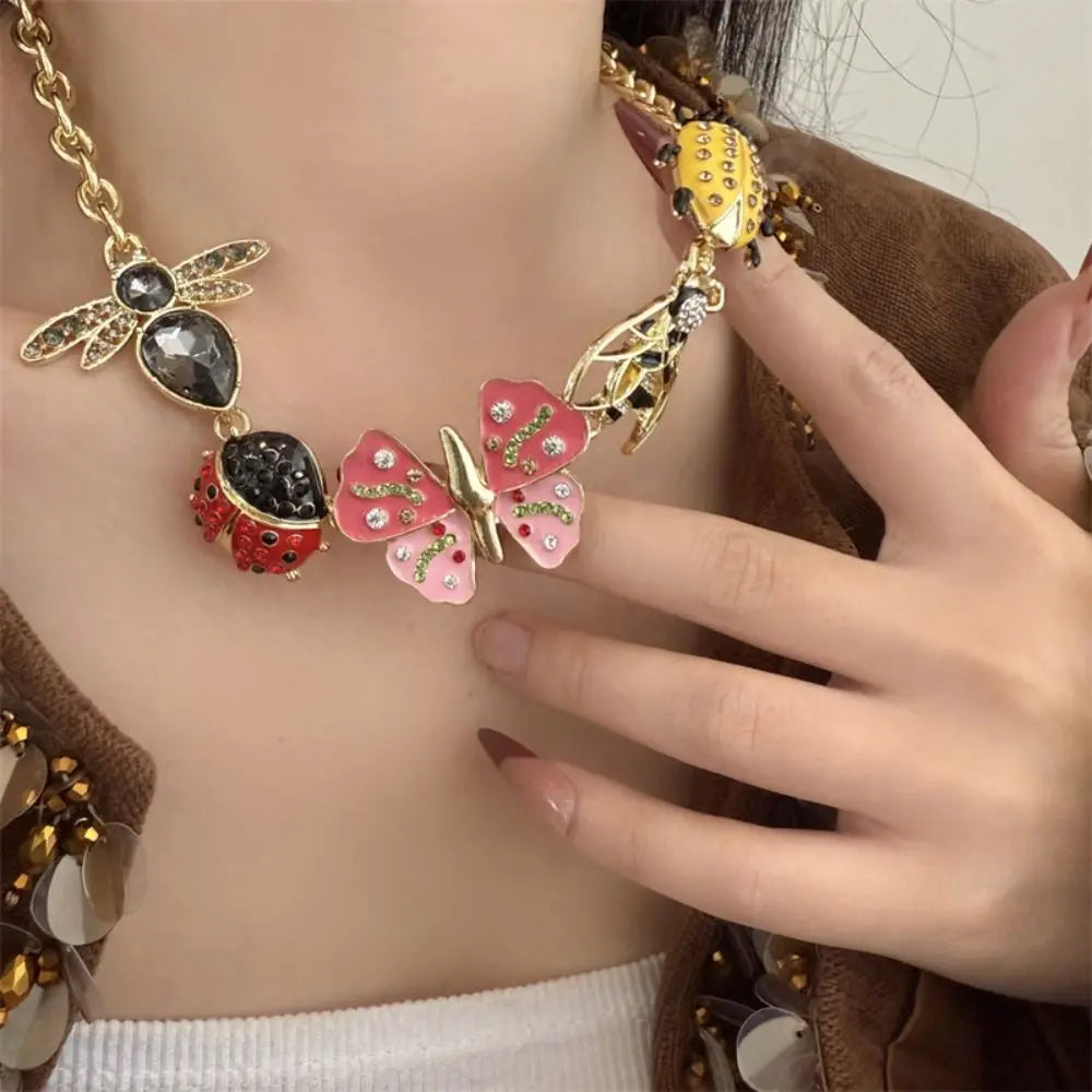 Enamel Butterfly Chunky Chain Necklace