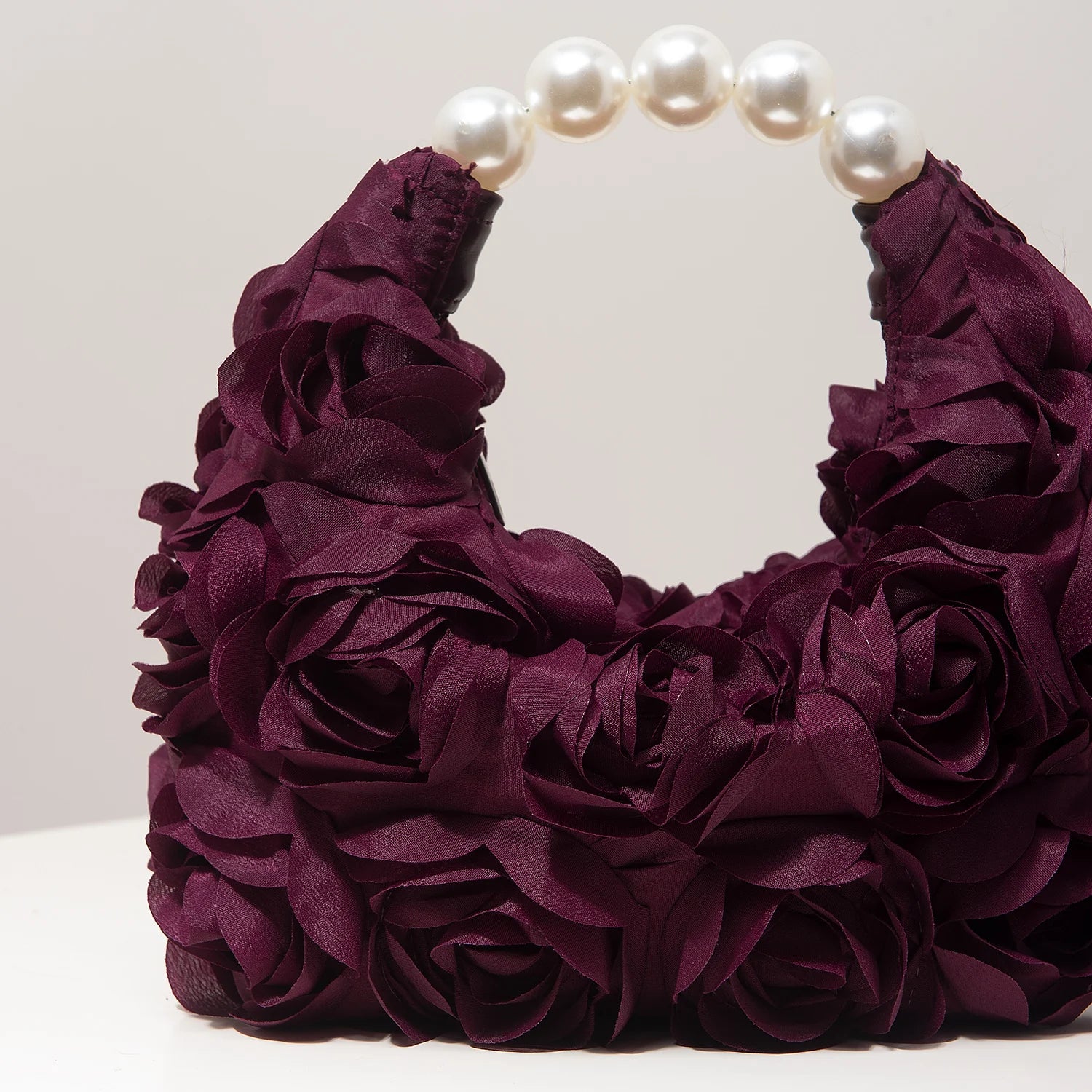 Floral Pearl Half Moon Clutch Bag