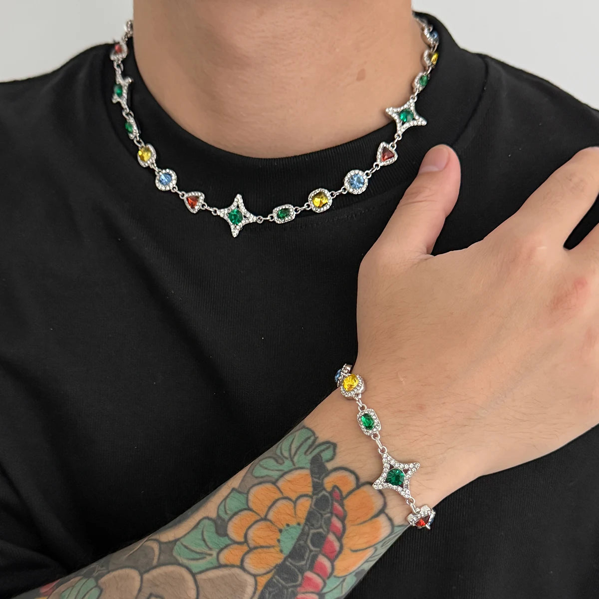 Crystal Chain Necklace and Bracelet Set