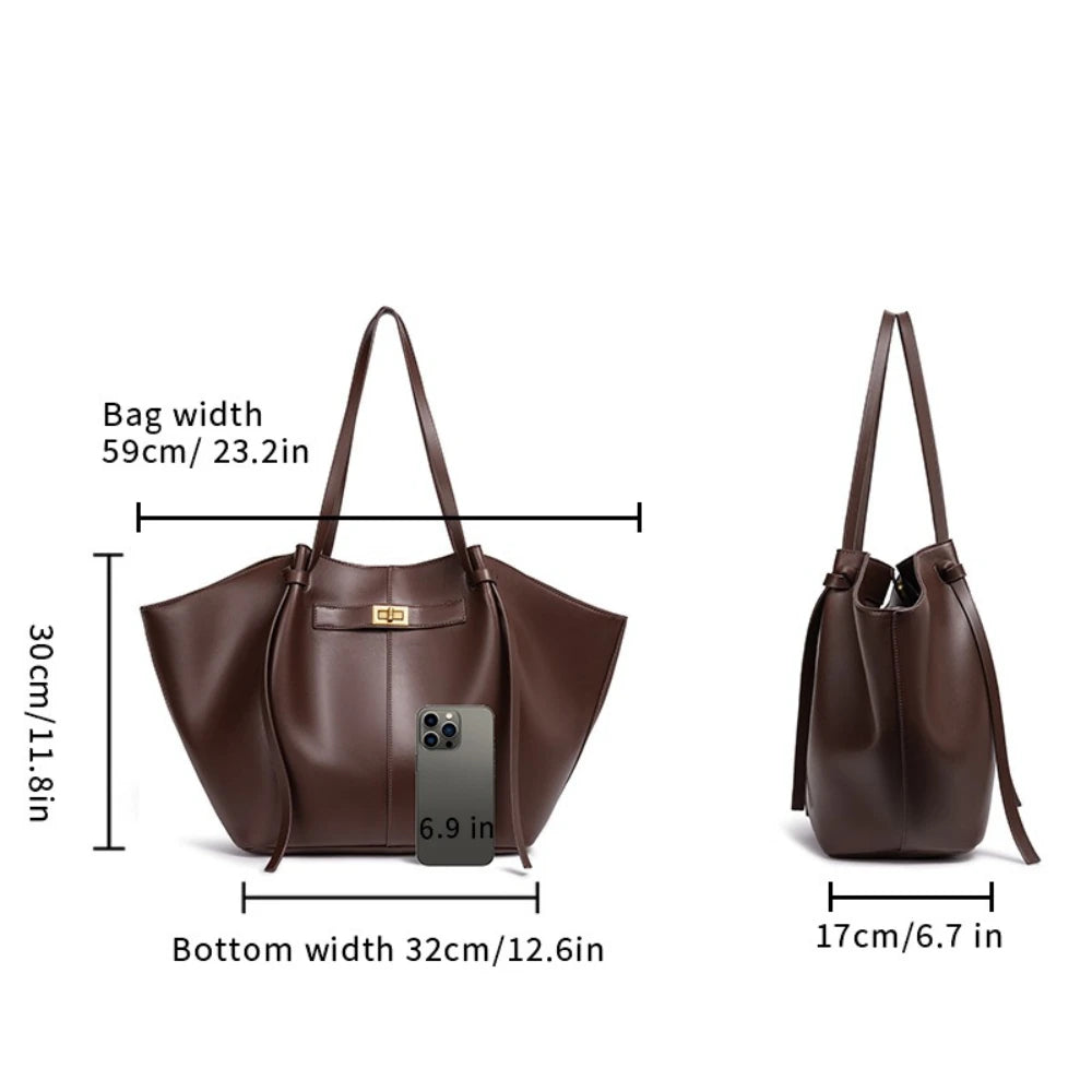 Large Metal Lock Shoulder Tote Bag
