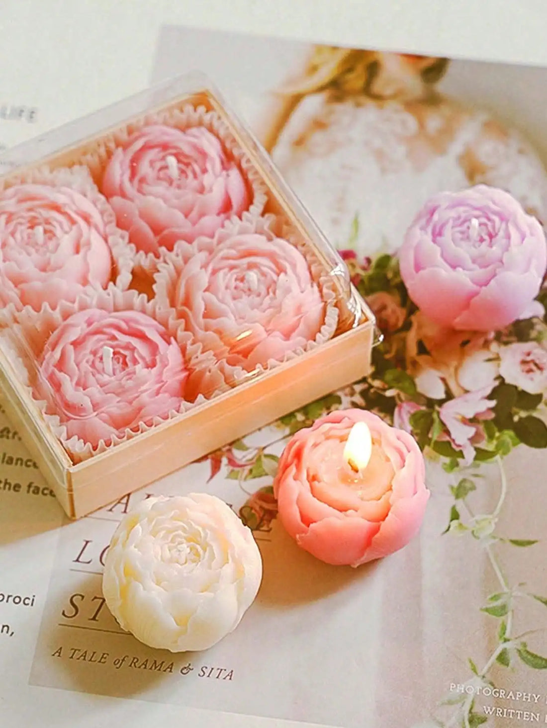 Handmade Rose Bouquet Candles, Set of 4