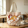 Printed Canvas Zip Shoulder Tote Bag