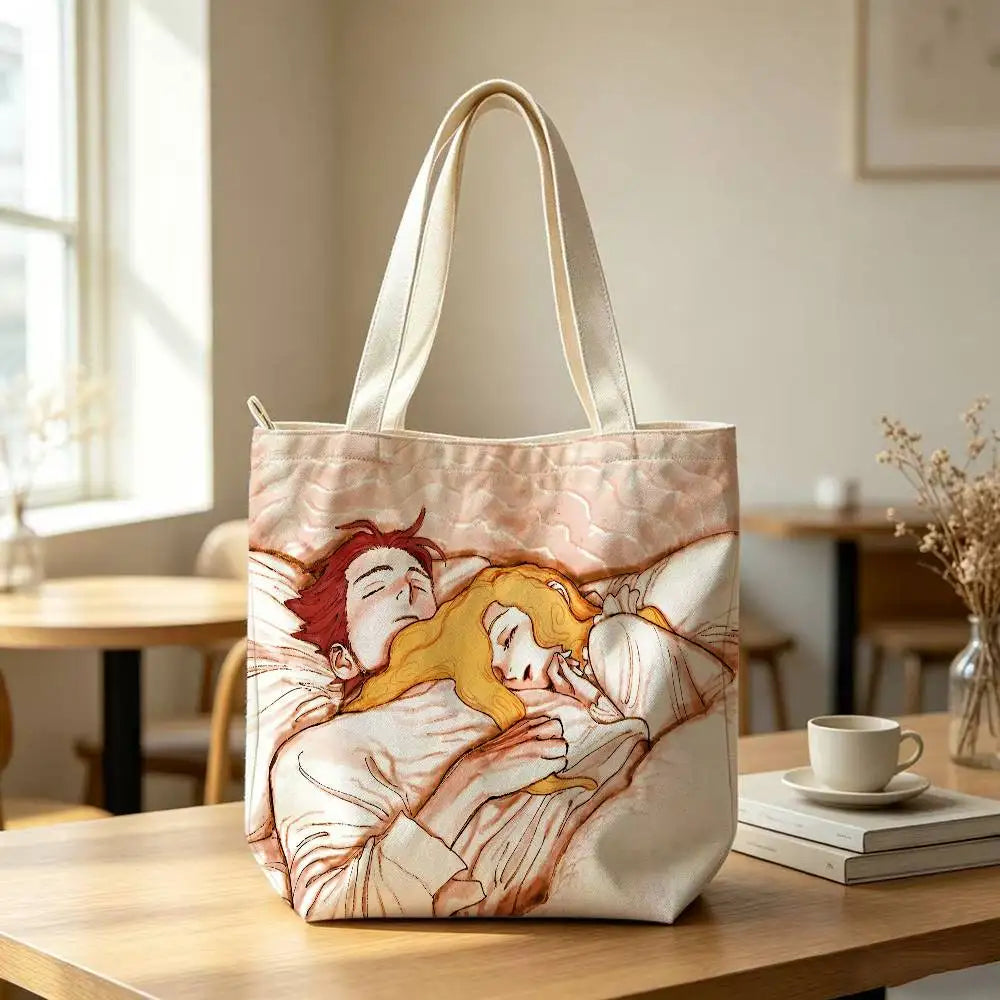 Printed Canvas Zip Shoulder Tote Bag