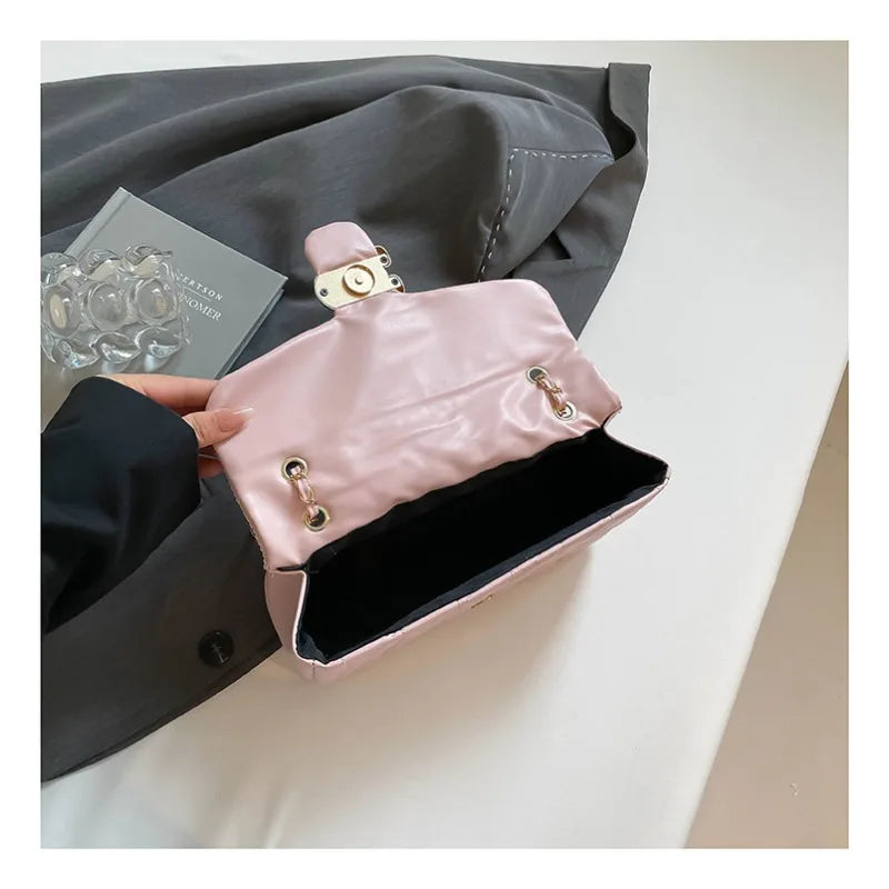 Quilted Gold Chain Flap Crossbody Bag