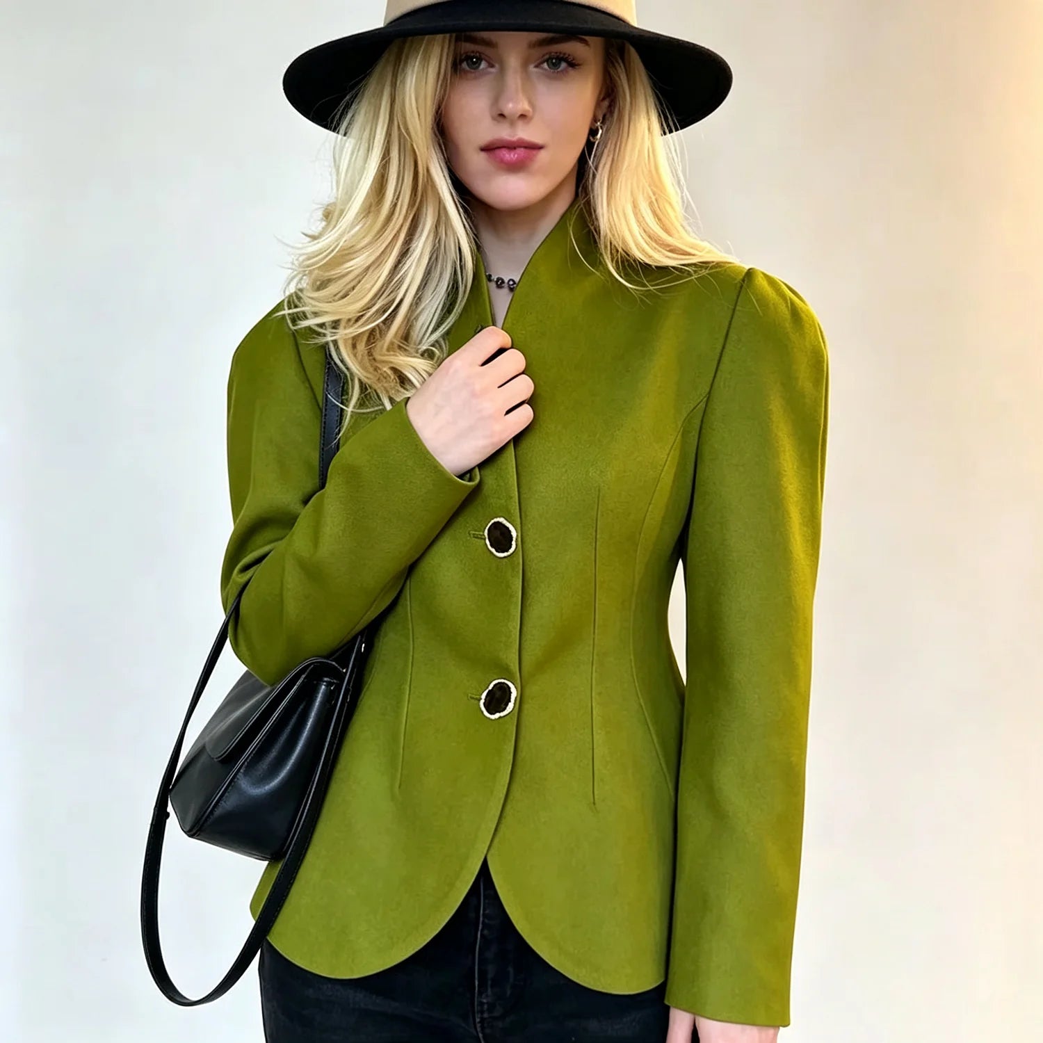 Puff Sleeve Peplum Hem Fitted Blazer