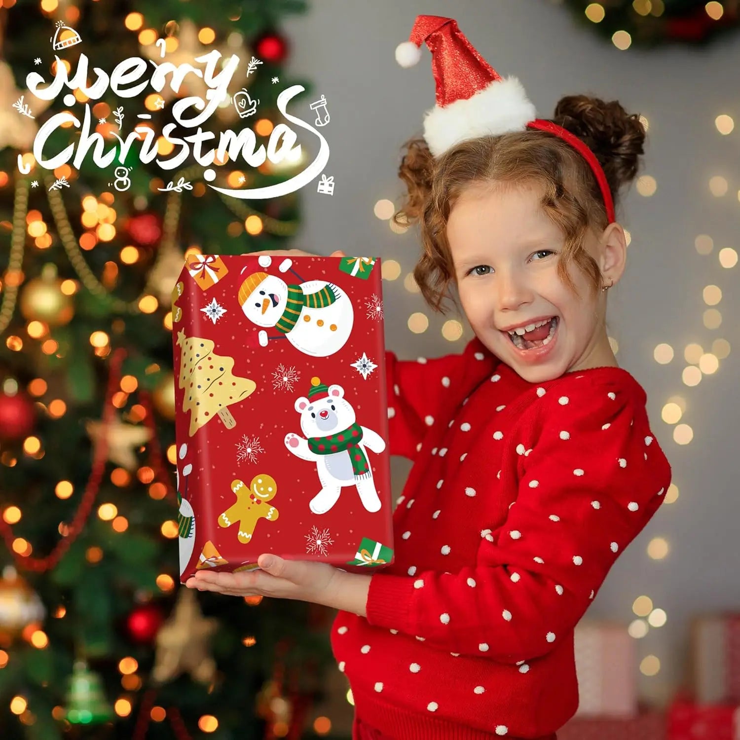 Christmas Kraft Wrapping Paper, 4 Sheets