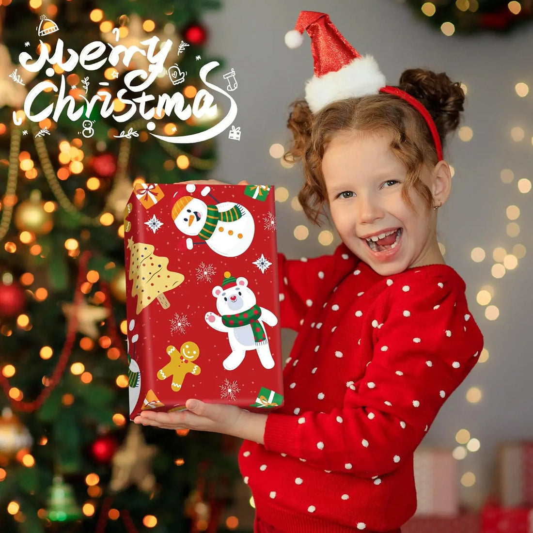 Christmas Kraft Wrapping Paper, 4 Sheets