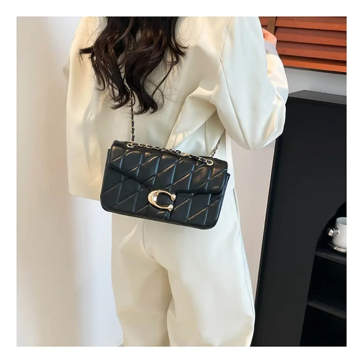 Quilted Gold Chain Flap Crossbody Bag