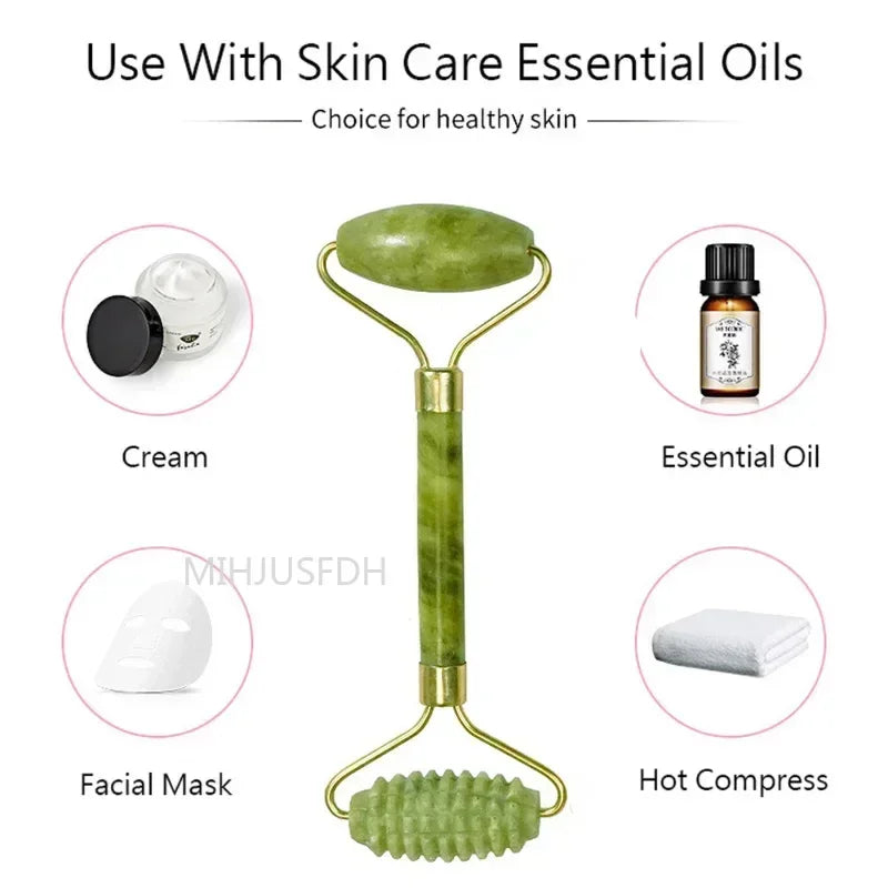 Natural Jade Facial Roller and Gua Sha Set
